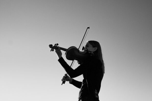A violin wallpapers image in black and white, 2K Desktop Wallpaper
