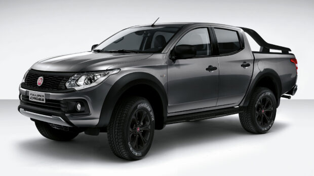 A dark gray Fiat Fullback pickup truck is shown on a plain white background, HD Desktop Wallpaper