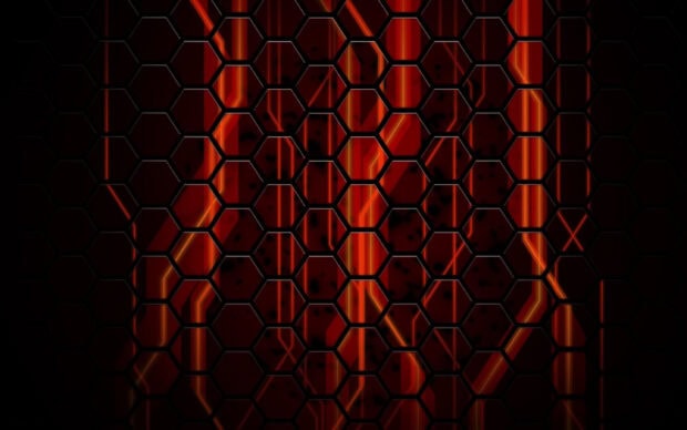 A fiery honeycomb pattern with glowing red and orange hexagons, 2K Desktop Wallpaper