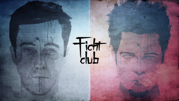 The Fight Club wallpapers show a creative split face in blue and red tones, HD Desktop Wallpaper