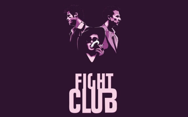 The Fight Club characters are illustrated in a dark purple style, HD Desktop Wallpaper