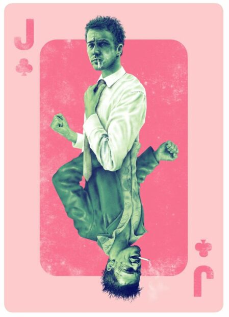 A creative illustration of the main character from Fight Club with a playing card theme, HD Mobile Wallpaper