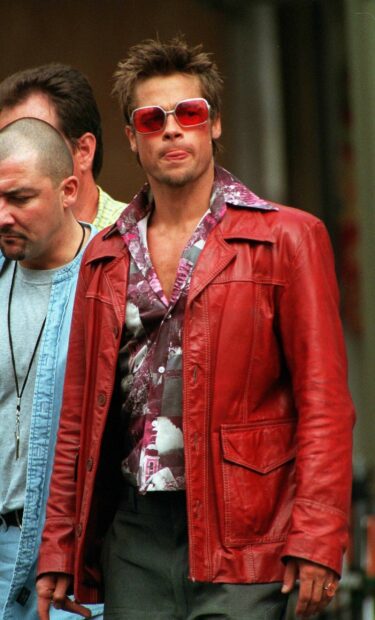 A man wearing a red leather jacket and sunglasses in a street scene featuring Fight Club, 2K PC Wallpaper