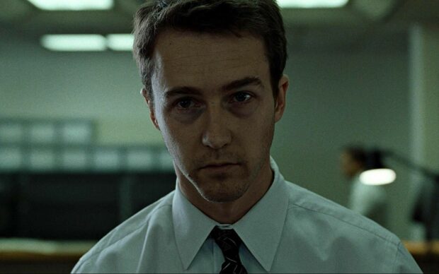 A man stares intensely in this Fight Club wallpapers image with a serious expression, HD Desktop Wallpaper