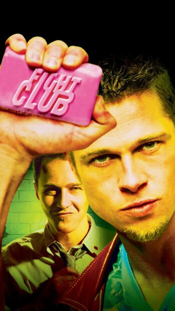 A man holds the Fight Club soap bar close to the camera while another man stands behind him, 2K Phone Wallpaper