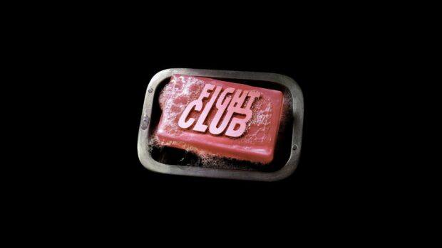 A close up of a pink soap bar with  Fight Club  text in a metal tray with bubbles, HD Desktop Wallpaper