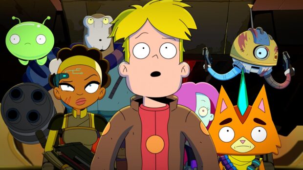 The Final Space characters stand ready for action in this vivid scene from the series, HD Desktop Wallpaper