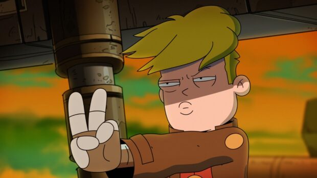 The Final Space character is showing a peace sign with a serious expression, HD Desktop Wallpaper