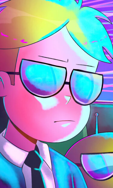 A character from Final Space with reflective glasses and bright colors, HD Phone Wallpaper