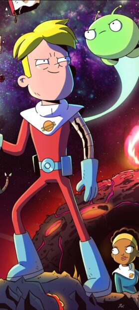 Final Space Wallpapers featuring main characters standing on a rocky surface with space background, HD Phone Wallpaper