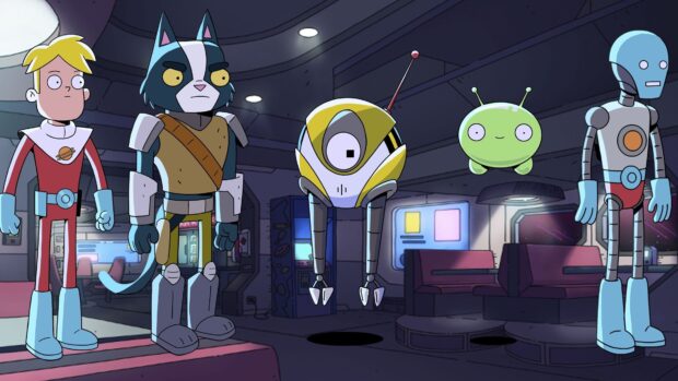 Five animated characters in a spaceship from Final Space Wallpapers, 4K Desktop Wallpaper