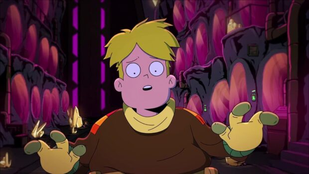 A surprised character from Final Space looks shocked inside a futuristic chamber, HD Desktop Wallpaper