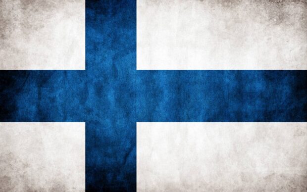 Grunge texture of Finland flag with blue cross on white background