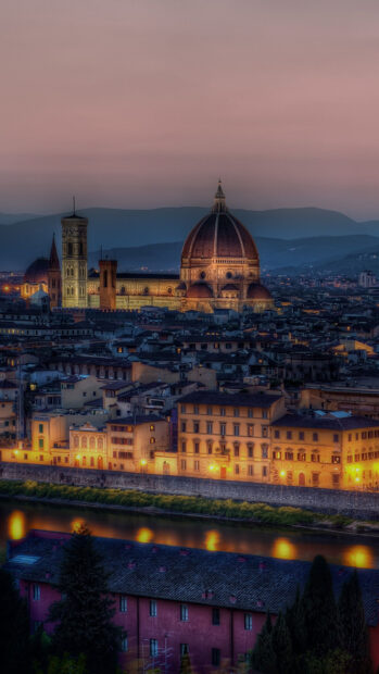 Florence Wallpapers showcasing the historic cathedral and cityscape during twilight, 2K Mobile Wallpaper