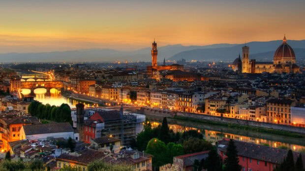 The Florence Wallpapers capture the historic city landmarks and river during dusk, HD Desktop Wallpaper