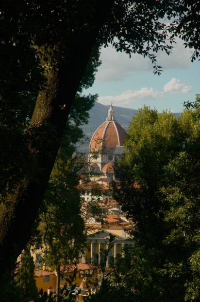 Florence Wallpapers view of the cathedral dome from the green forest in Florence city, HD Mobile Wallpaper