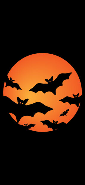 Bats are flying in front of a bright orange moon in this spooky scene, HD Phone Wallpaper