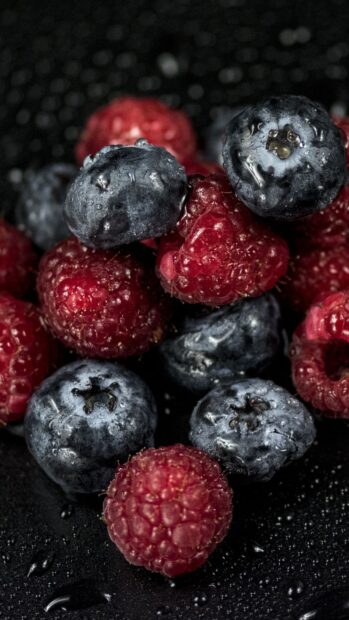 Fresh berries with water droplets on a dark surface, HD Phone Wallpaper