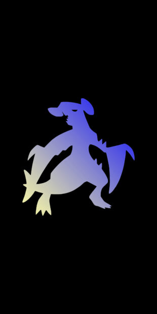 Gradient silhouette of Garchomp in blue and yellow shades on black background