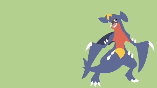 Garchomp character with sharp claws and fierce expression standing on a green background