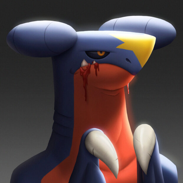 Close up of Garchomp with sharp claws and bleeding detail on the face