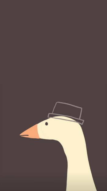 A goose wearing a hat with a simple brown background in a minimalist style