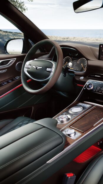 Sleek dashboard, and wooden console, 4K Phone Wallpaper