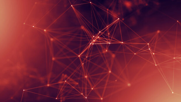 Red glowing geometric abstract network with connected points and lines