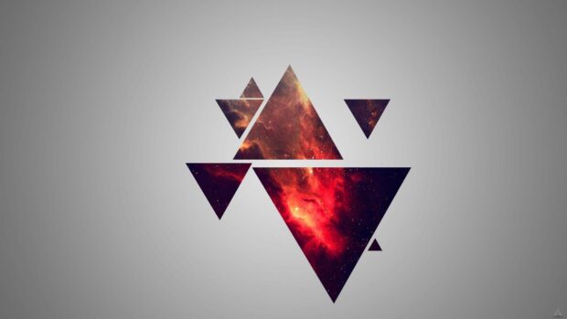 Abstract geometric shapes with cosmic fire patterns on a gray background