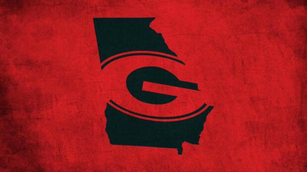 Black Georgia logo inside the state outline on a red textured background