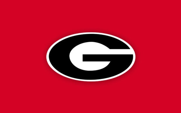 The Georgia Bulldogs logo prominently displayed on a red background