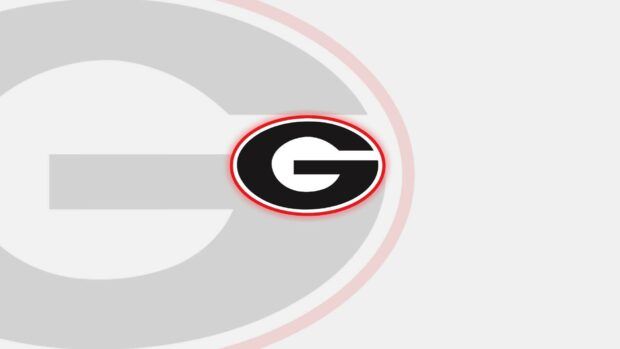 Georgia Bulldogs logo in black and red displayed on a light background