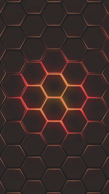 A glowing honeycomb pattern design with warm orange and red tones, 4K Phone Wallpaper