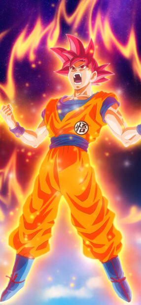 Goku from Dragon Ball Z Abridged powering up with fiery aura in intense battle, HD Phone Wallpaper