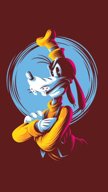Goofy character drawn in vibrant colors with a confident pose and crossed arms