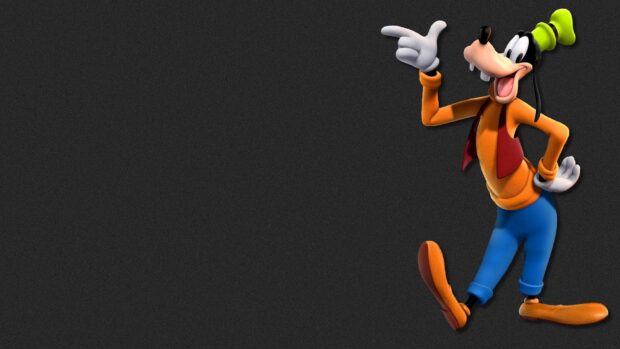 Goofy character standing and pointing with a cheerful expression on a dark background