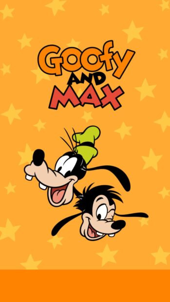 The characters Goofy and Max appear happily on a bright orange background with stars