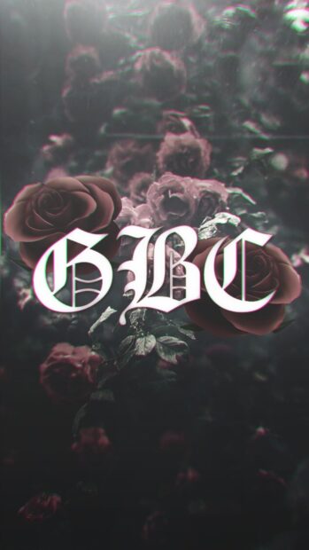 Dark rose gothic design with gothic letters on black floral background