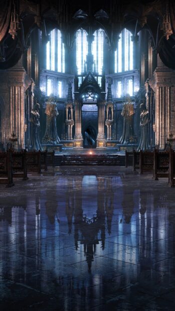 Nội thất tráng lệ trưng bày kiến ​​trúc Gothic với những cột và tượng cao, Hình nền di động HD