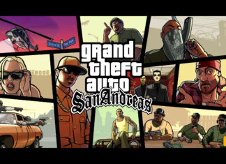 Characters from Grand Theft Auto San Andreas in various action scenes and poses