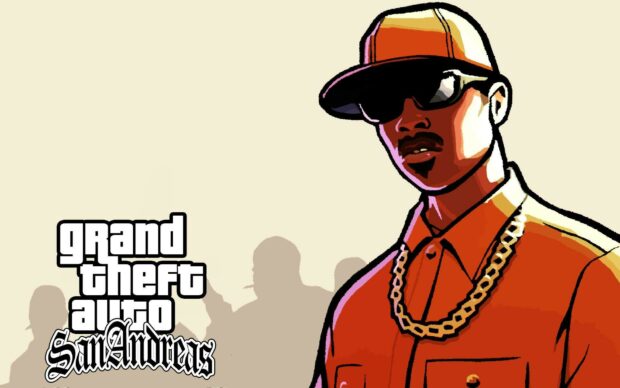 A detailed illustration of a Grand Theft Auto San Andreas character wearing a chain and cap