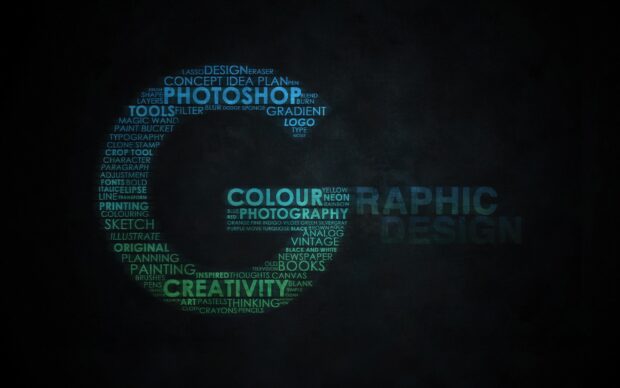 Graphic word cloud with creativity and colour concepts on dark background