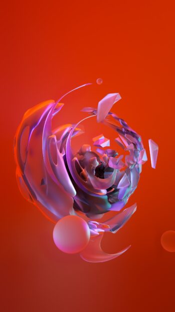 Abstract graphic swirl with purple and pink elements on a vibrant red background