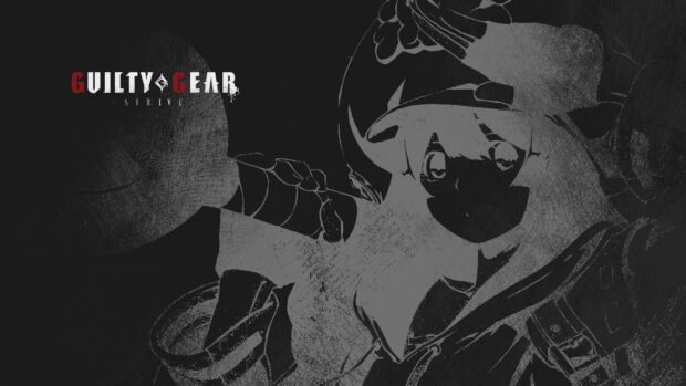 Guilty Gear character artwork in black and white style shown with dynamic pose