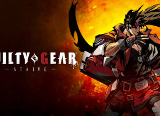 Guilty Gear character striking a dynamic pose with fiery background