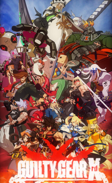 Various Guilty Gear characters posing together in an intense battle scene