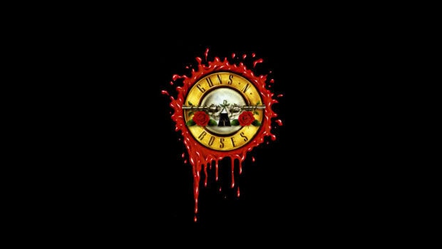 Guns N Roses logo with roses and dripping red paint on black background