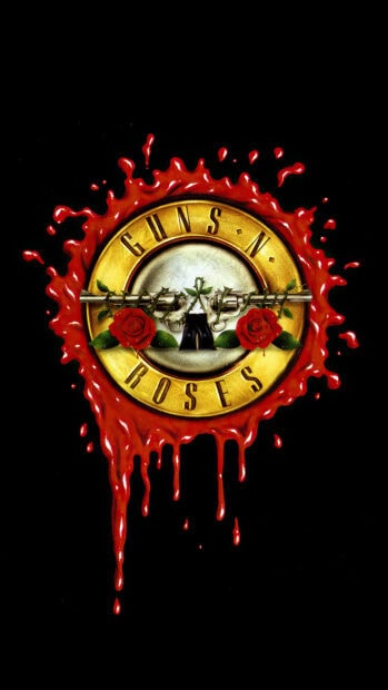 The Guns N Roses logo with roses and dripping red paint on a black background
