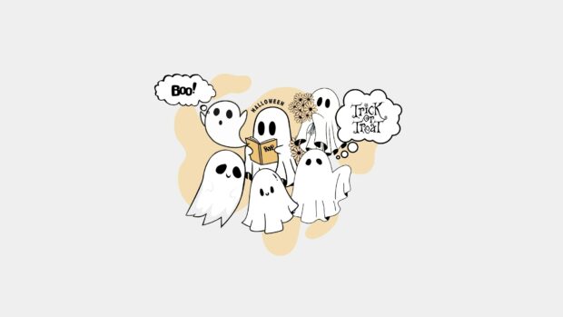 A group of cute cartoon ghosts get together to celebrate Halloween 2025