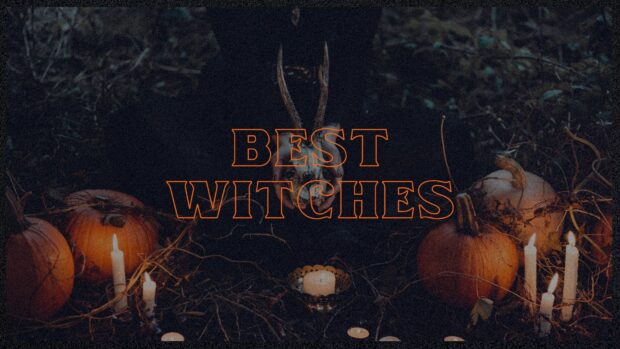A spooky witch altar with a skull and pumpkins for Halloween 2025